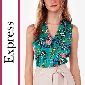 Express | Sleeveless Vibrant Floral Printed Portofino Shirt